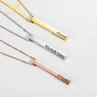 Qitian эффектные цвета розового золота длинные колонны DIY гравировка кулоны и ожерелья женщин Персонализированные Имя Бар Ювелирные изделия для женщин