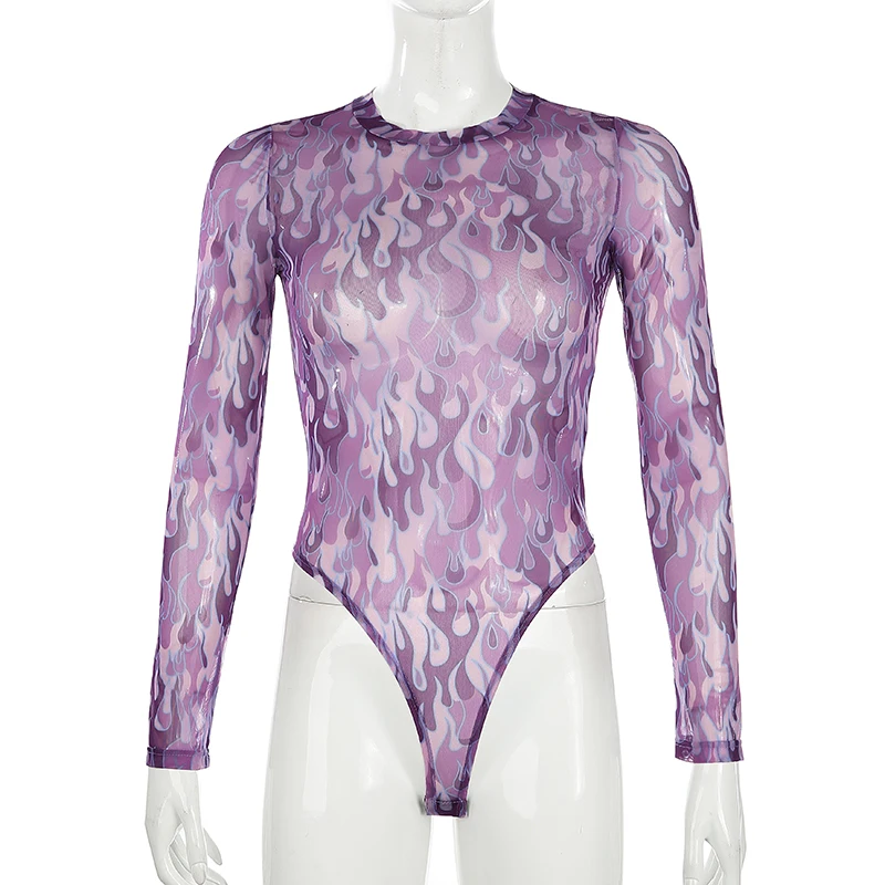 Сексуальные облегающие боди с принтом пламени женские модные уличные