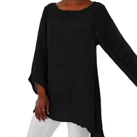 new fashion women t shirts casual plus size solid color linen o neck long sleeve irregular tunic tops for women clothing