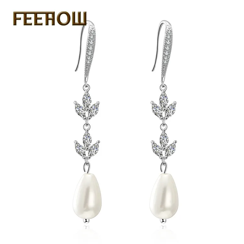 FEEHOW Новое поступление серьги с искусственным жемчугом из кубического циркония
