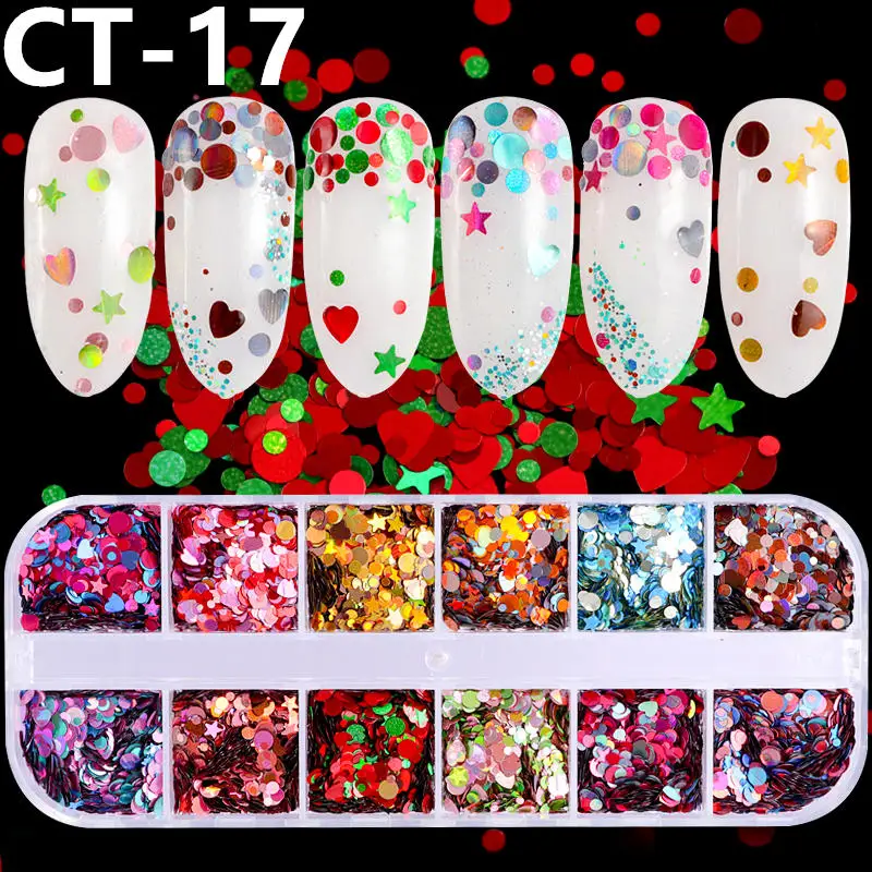 CT17 12 цветов алюминиевая фольга для ногтей двухсторонняя красочная неправильная наклейка из фольги бумага 3d Мерцающая Снежинка DIY маникюрные украшения - Цвет: CT17