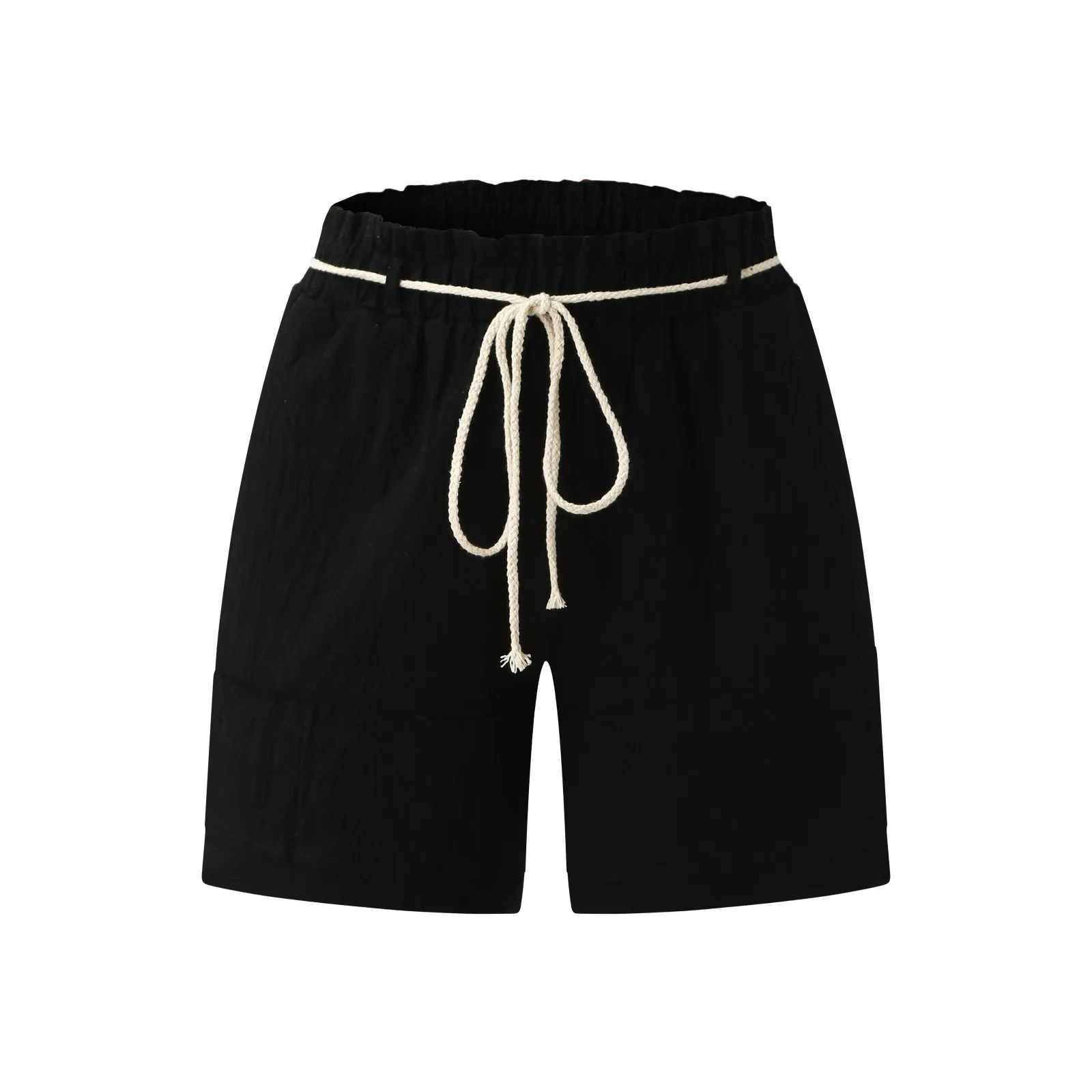 

Women's Summer Casual Cotton Line Solid Color Drawstring Elastic Shorts Pants Pure color casual cotton and linen a-line shorts