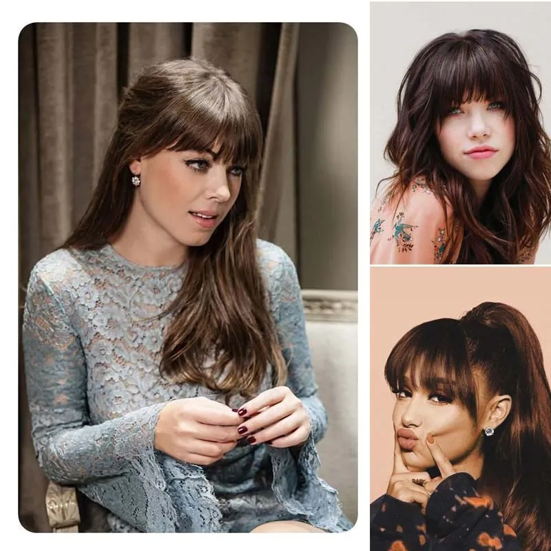 AOOSOO Synthetic bangs for white False Hair Neat Front False Fringe Thin Blunt Clip In bangs piece for Women girls