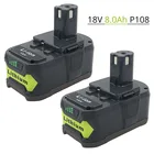 2 шт., литий-ионные аккумуляторы для Ryobi ONE + P104 P105 P107 P106 RB18L50 RRS1801M