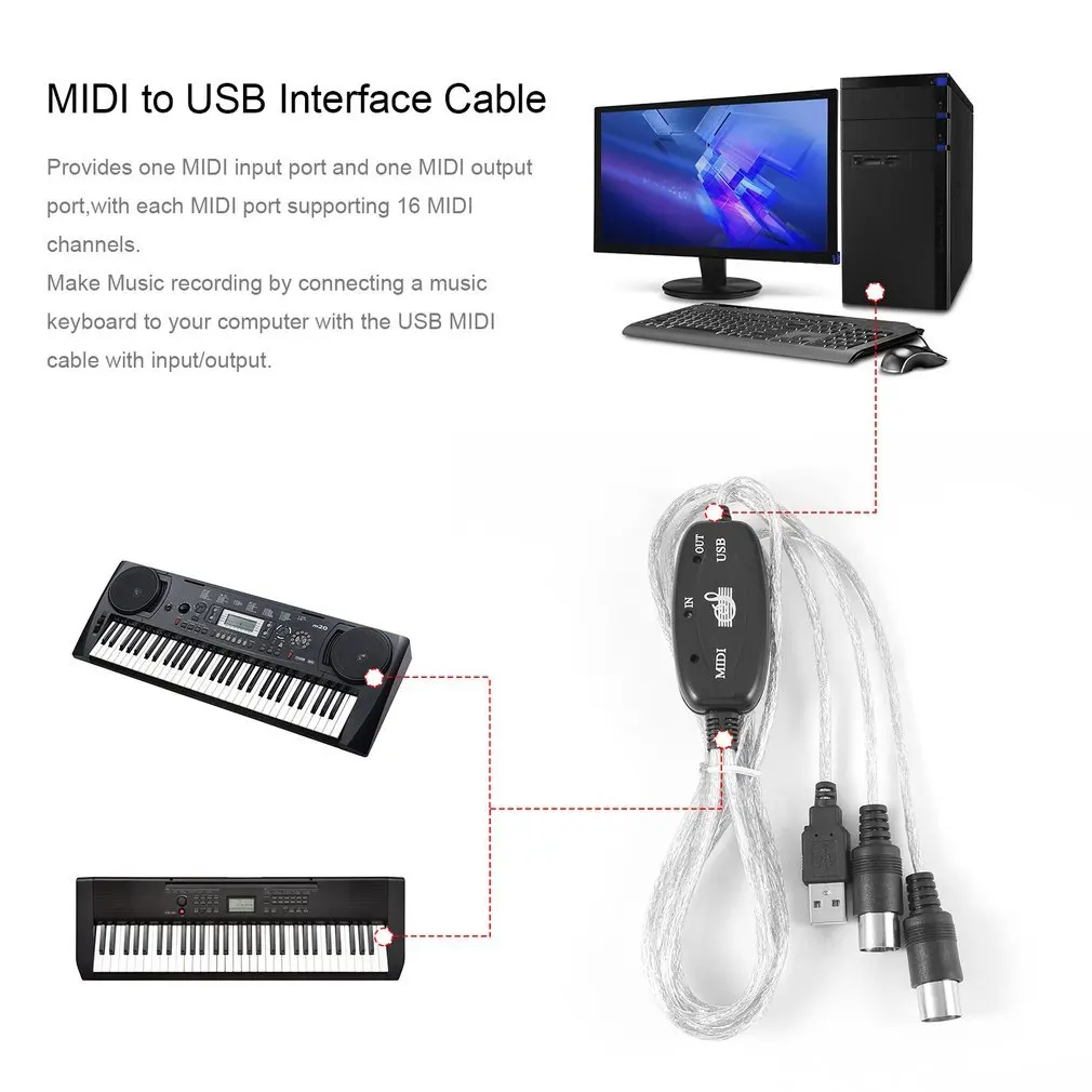 Переходник MIDI-USB для входного интерфейса кабель музыкальной клавиатуры