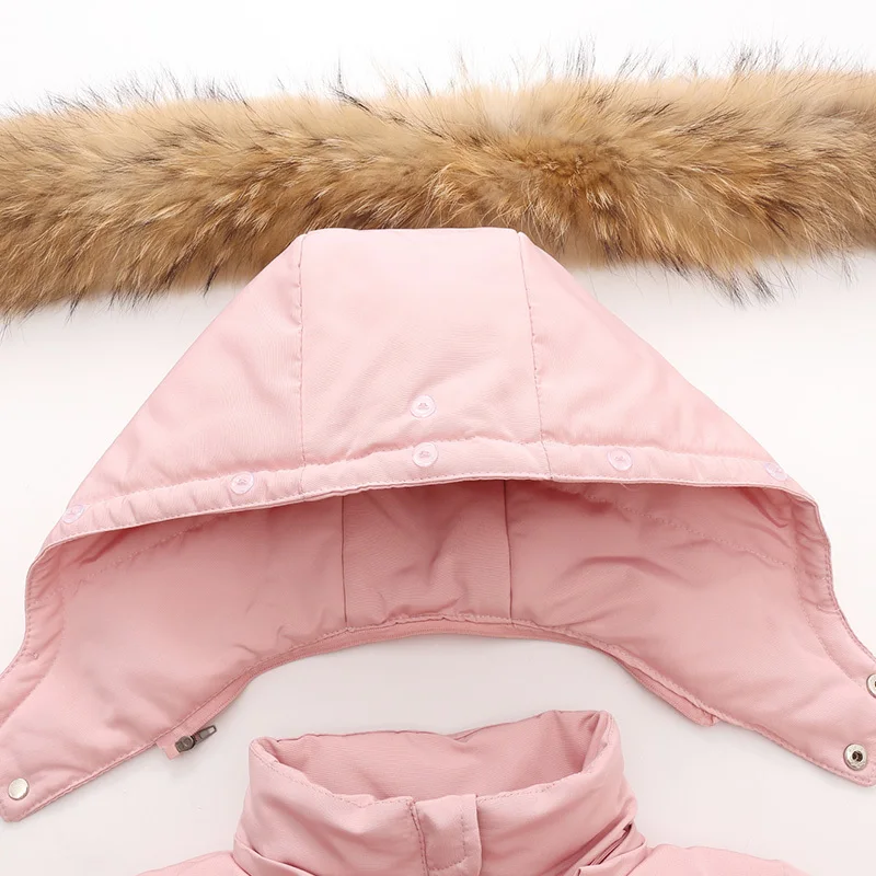 Parka Real Fur Hooded Boy Baby Overalls Winter Down Jacket Warm Kids Coat Child Snowsuit Snow toddler girl Clothes Clothing Set images - 6