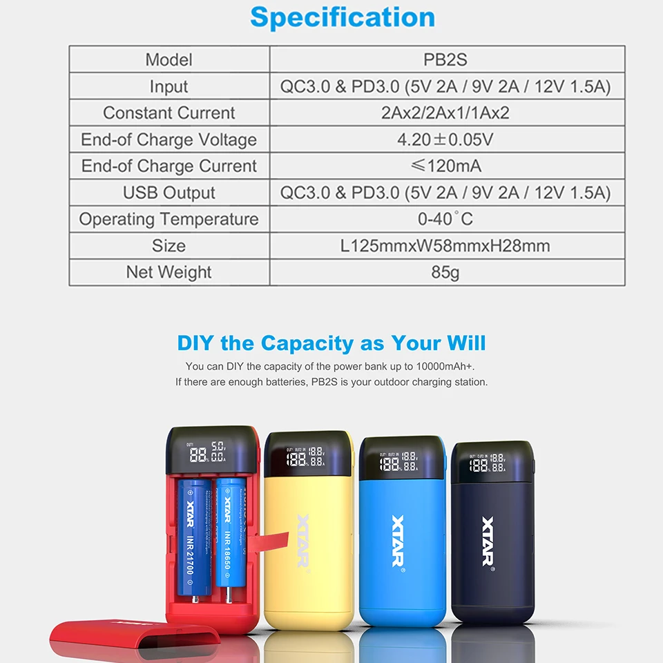 Зарядное устройство XTAR 18650/зарядное PB2S быстрое зарядное SC2 USB / MC2 MC2PLUS VC2 VC2S с