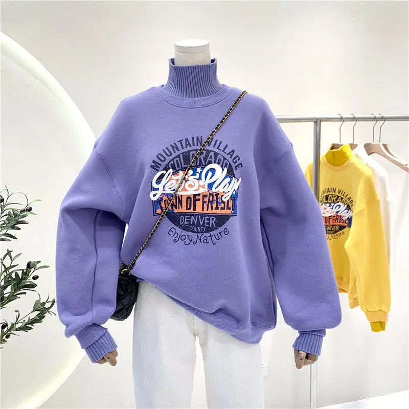 

Sweatshirts Oversized Turtleneck Design Winter Tops Casual Harajuku Teens Girls New Korean Vintage Letters Sweatshirt Women