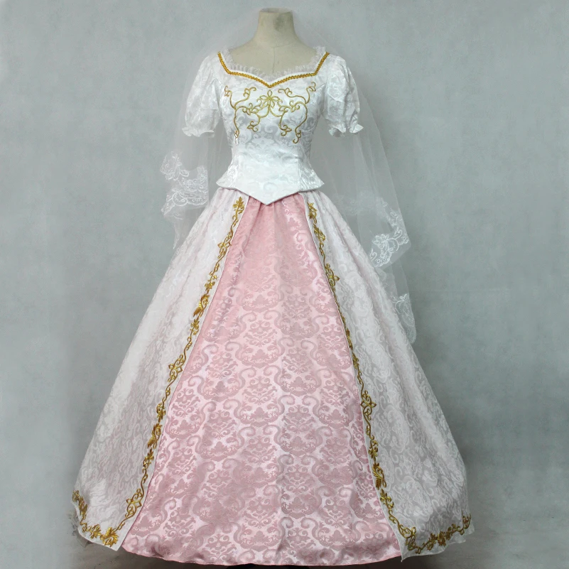 

Movie Princess Rapunzel Cosplay Costume Adult Women White Wedding Dress Fancy Halloween Carnival Ball Gown