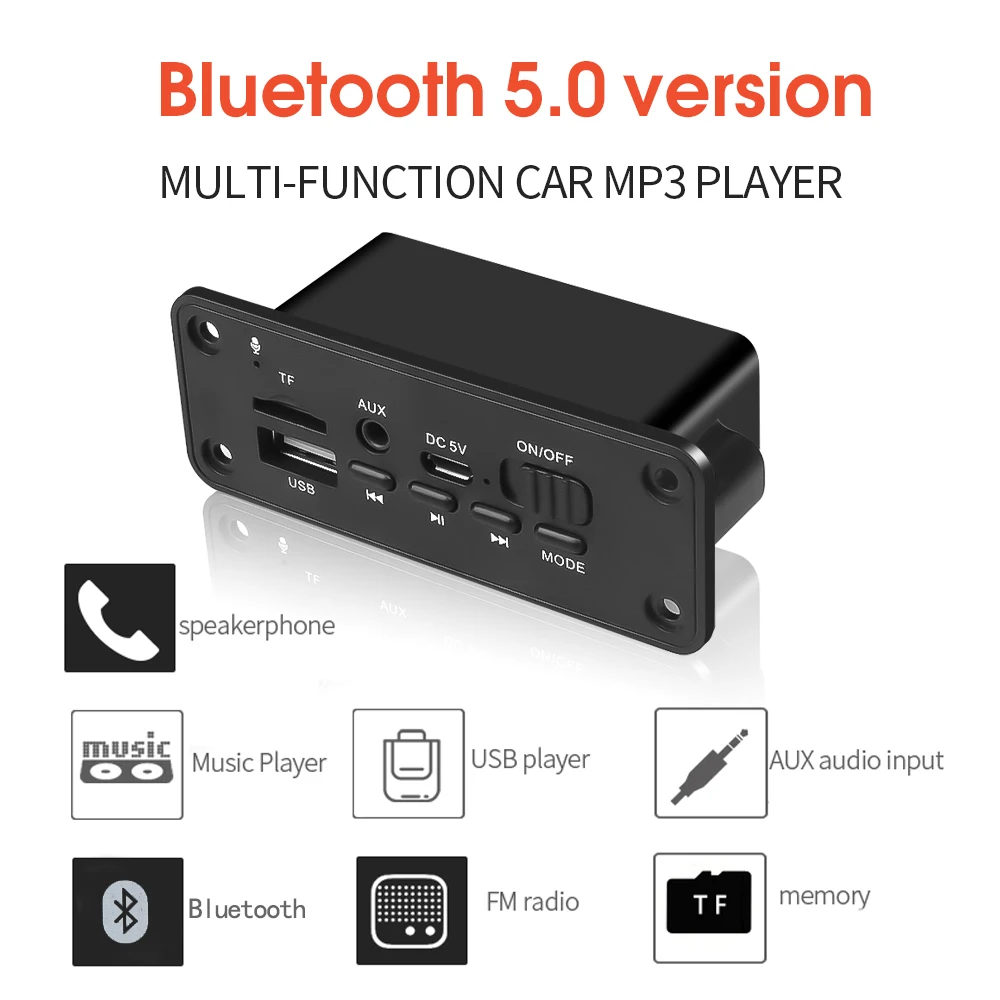Bluetooth 5 0 6 Вт усилитель V5.0 Mic handsfree MP3 плеер декодер плата 2*3 FM радио модуль TF USB U диск