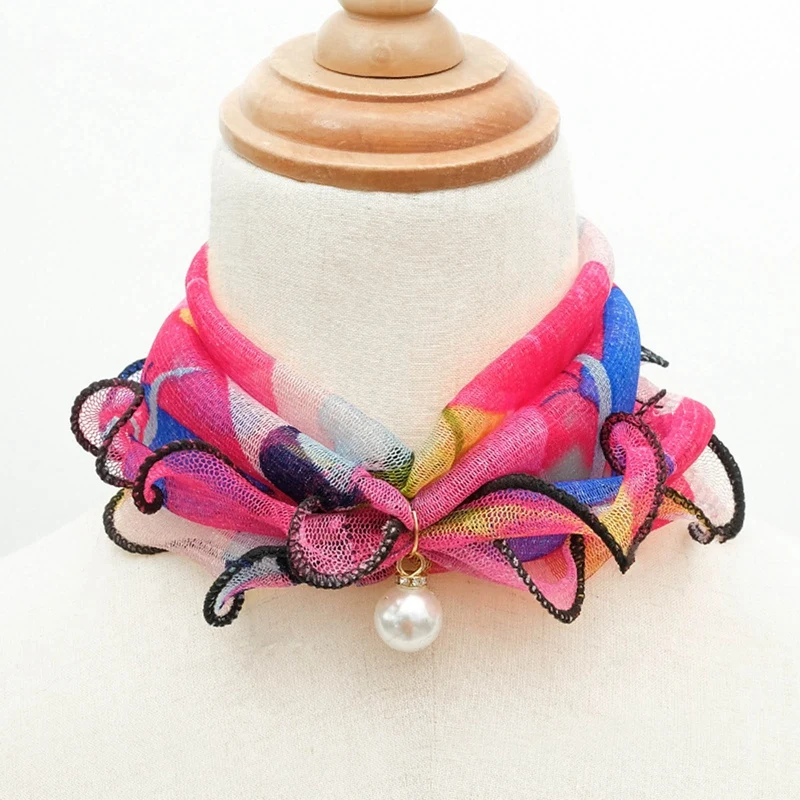 

Pearl Lace Variety Scarf Dropshipping Pearl Decoration Gold Thread Lace Summer Women Elegant Ruffled Scarf