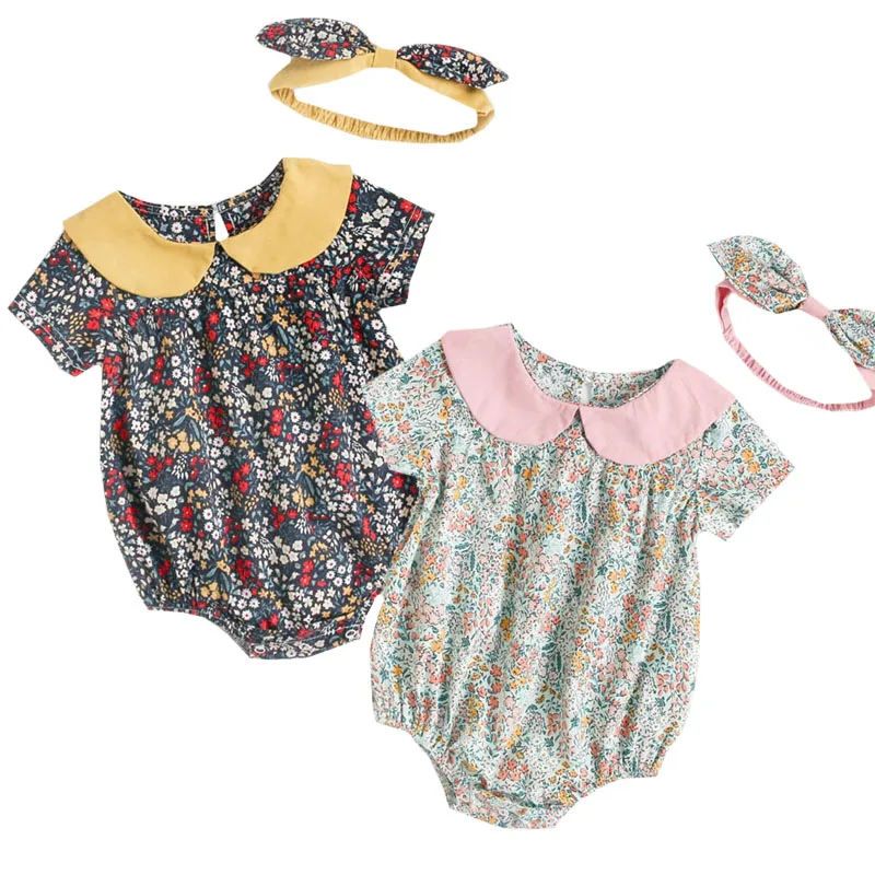 

Летняя одежда для маленьких девочек, хлопковый комбинезон с коротким рукавом и цветочным принтом, Цельный Наряд, боди для маленьких девочек