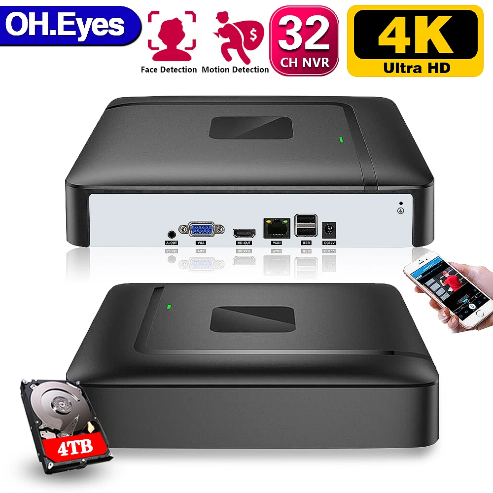 H.265 32 Channel CCTV NVR Security System 4K Face Detection XMEYE RJ45 Network Surveillance Video Recorder P2P 32CH 16CH 8MP |