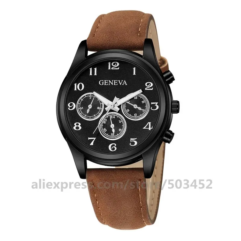 100 шт./лот новые часы Женева мужские спортивные с тремя отверстиями и кожаным