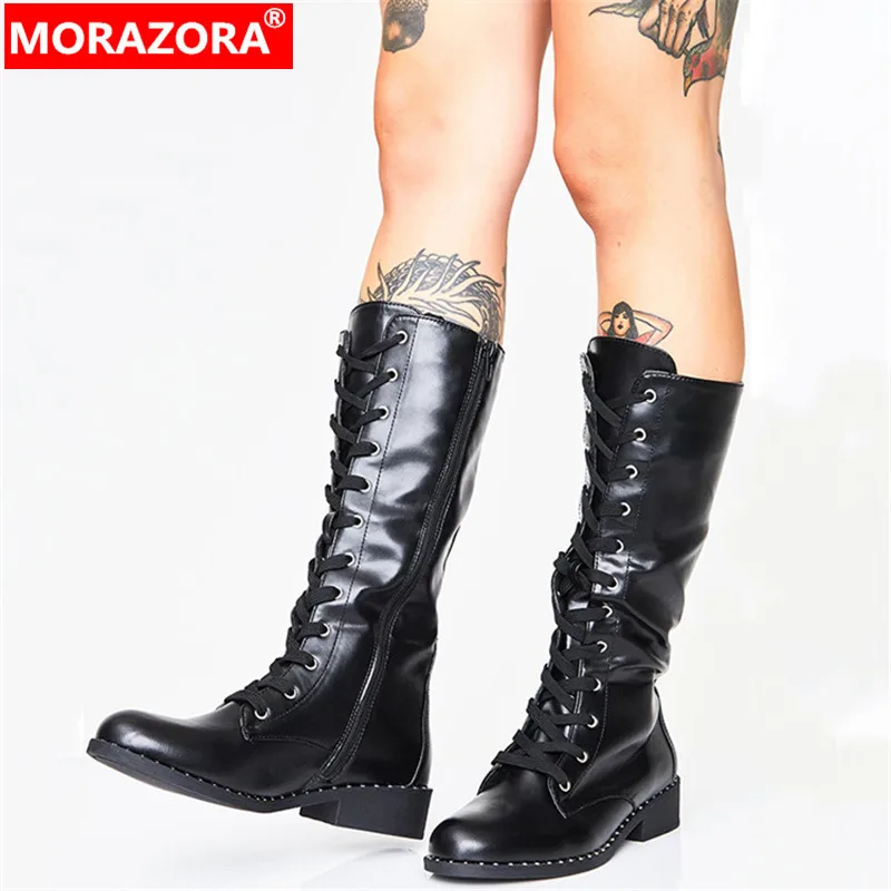 MORAZORA/2020 г. Хит продаж женские сапоги до середины икры обувь из натуральной кожи