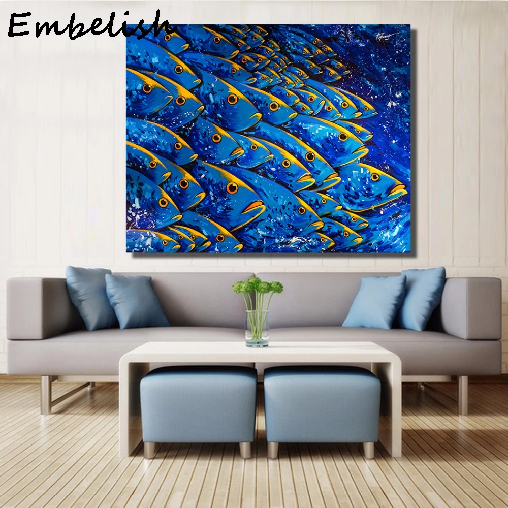 

1 Pieces Free Shipping Bule Fish In Water HD Canvas Oil Paintings For Living Room Modern Home Decor Pictures Wall Art