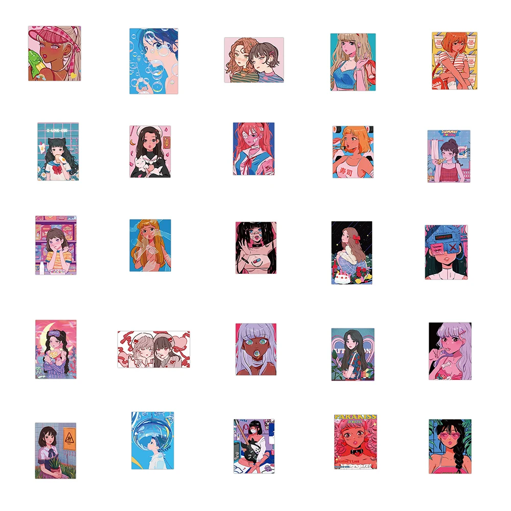 103050pcs vintage cartoon comic girl illustration stickers laptop guitar luggage phone bike graffiti sticker decal kid toy free global shipping