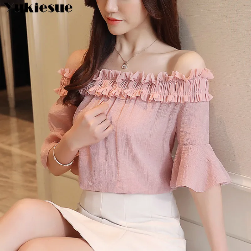 Женская рубашка с открытыми плечами и коротким рукавом летняя блузка для женщин