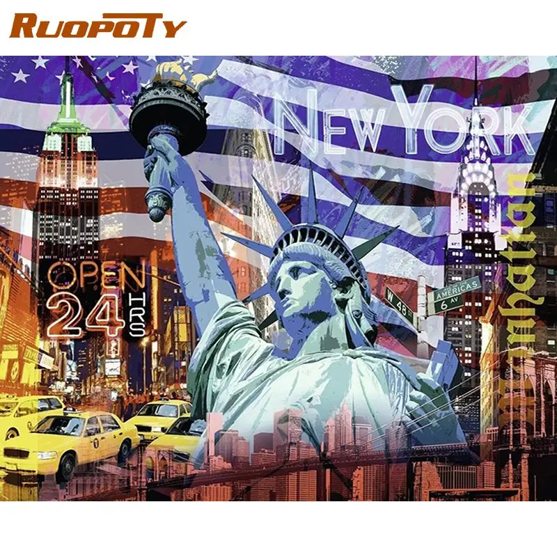 

RUOPOTY Full Square Diamond Painting New York City Cross Stitch 5D Diamond Embroidery Landscape Street Handicraft Decor For Home