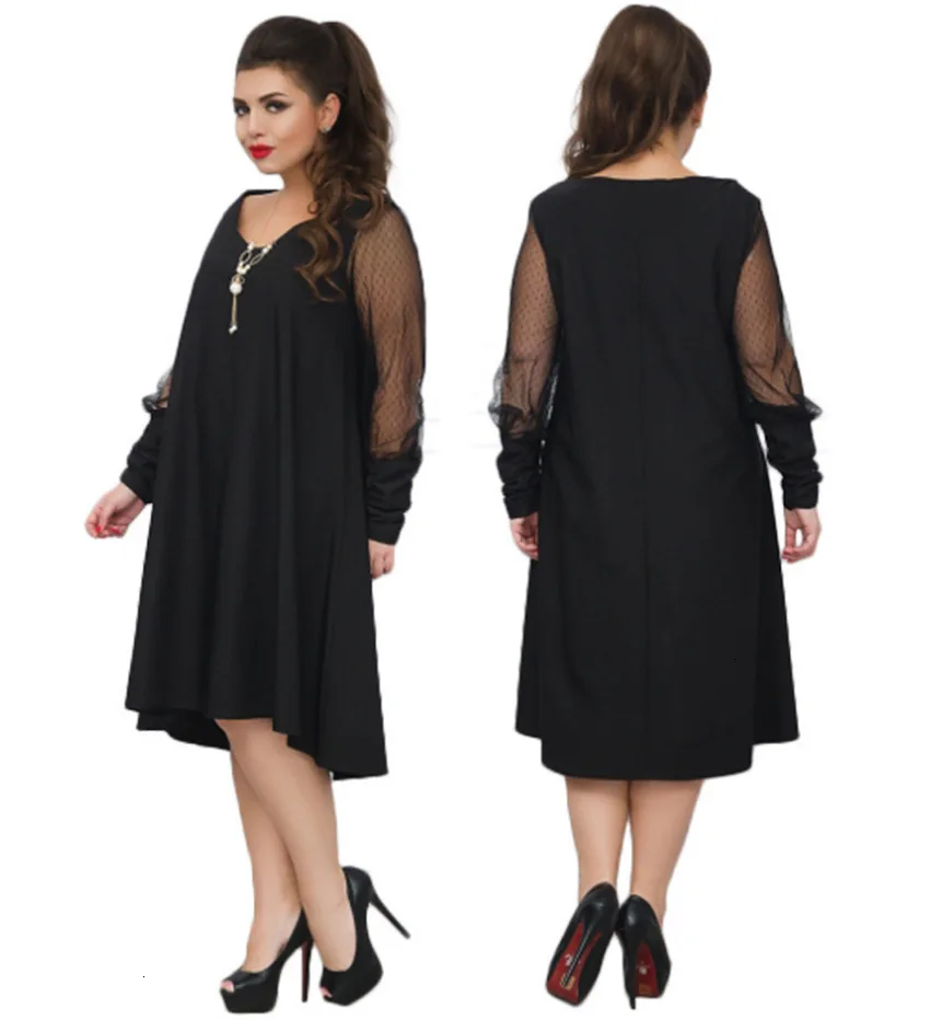 Повседневное свободное платье размера плюс XXL-6XL сексуальное Сетчатое лоскутное