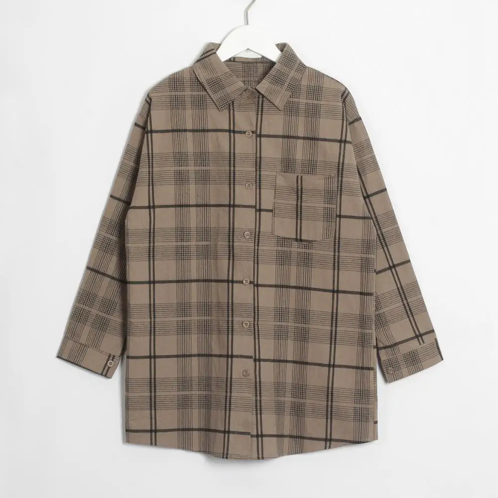 Wixra Women Stylish Plaid Blouse Ladies Casual Long Sleeve Turn-down Collar Loose Pockets Shirts 2019 Autumn Spring Tops | Женская