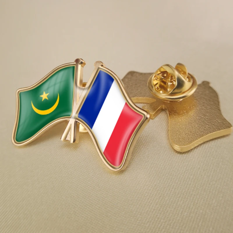 

Mauritania and France Crossed Double Friendship Flags Lapel Pins Brooch Badges