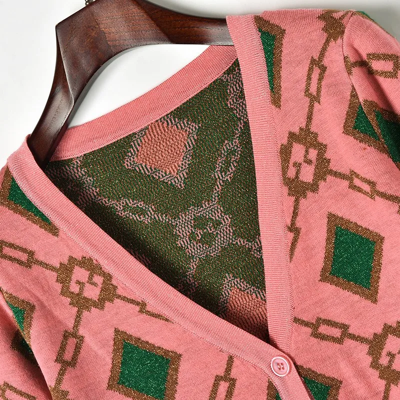 Женский однобортный Кардиган с v образным вырезом дизайнерский жаккардовый