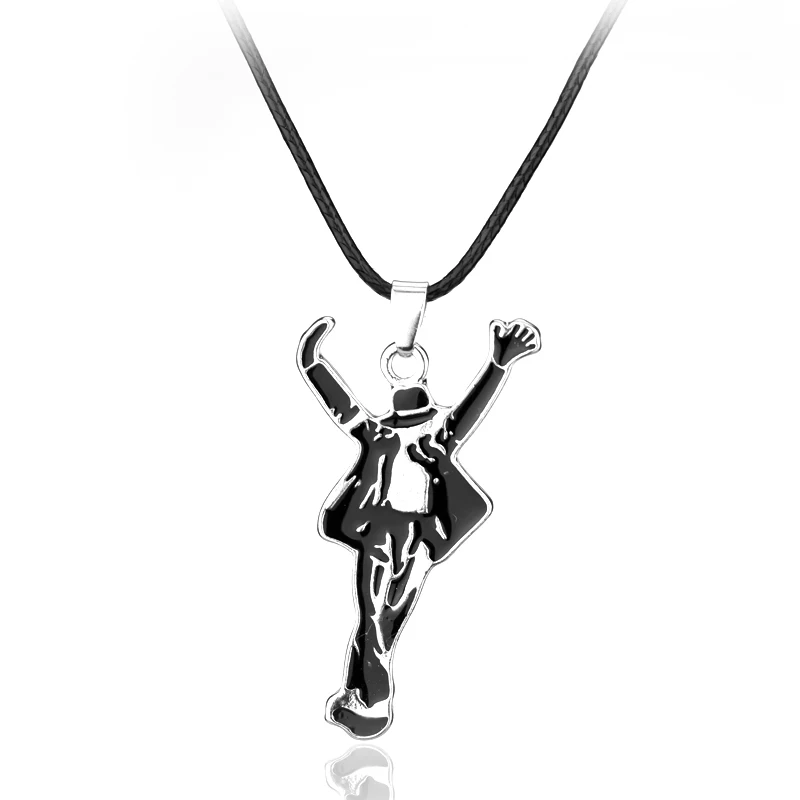 

MJ Classic Pop Star Singer MJ Necklace Black and White Dancing Jackson Pendant Necklace for Fans Monumental Jewelry