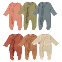 lioraitiin 0 6m newborn infant baby girl footed romper long sleeve solid cotton zipper jumpsuit 6styles autumn clothing