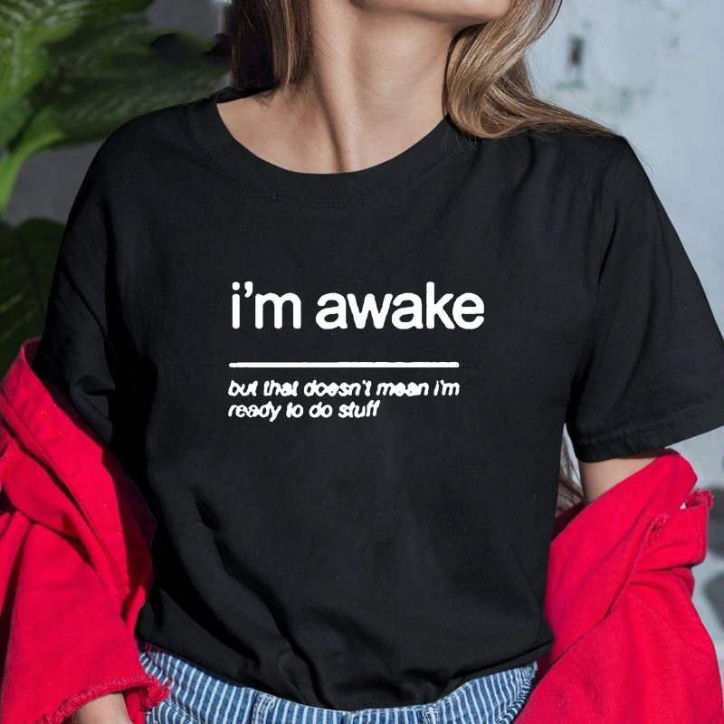 I'M AWAKE футболка Femme летняя хлопковая с коротким рукавом и круглым вырезом
