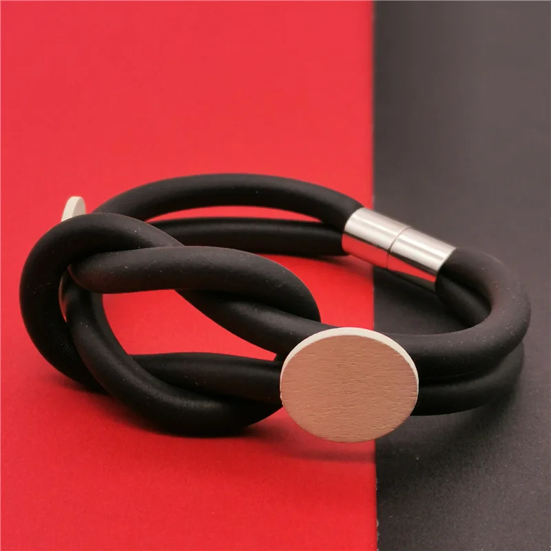 

Marliwoo New Rubber Bracelets Women Handmade Ethnic Bangles Charm Jewelry Black Chain Wooden Accessories Wholesale Jewellery