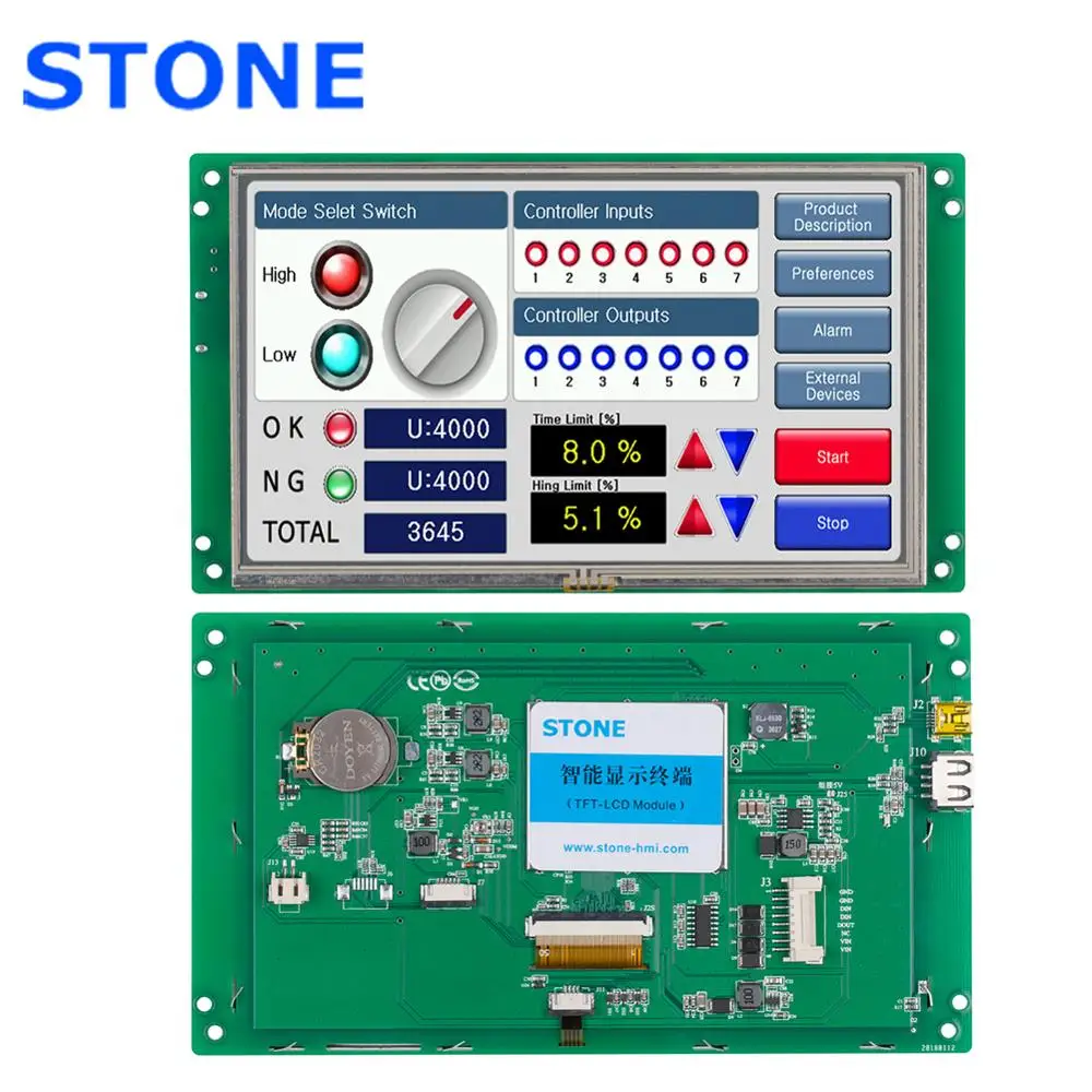 TFT Display 7 Inch with Controller Board + Touchscreen + Program for Industrial Control Panel