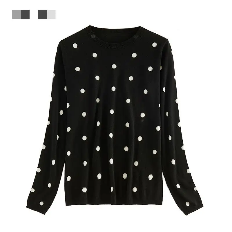 

2019 Autumn And Winter Women's Polka Dot Sweater Women's 100% Pure Wool Sweater Round Neck Pullover Sweater Women Runway Sweater