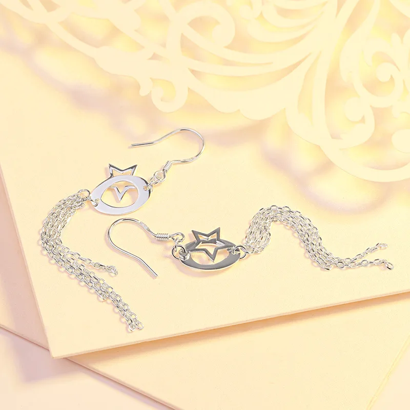 

S925 sterling silver ear hook female star tassel earrings wild earrings trendy personality fashion earrings silver jewelry