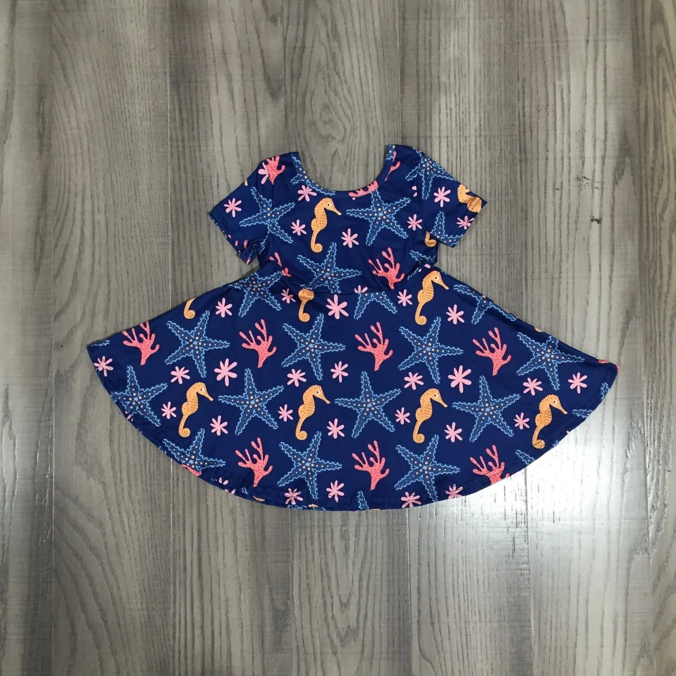 

Spring Summer Baby Girls Clothes Hippocampus Sea Star Print Milk Silk Dress
