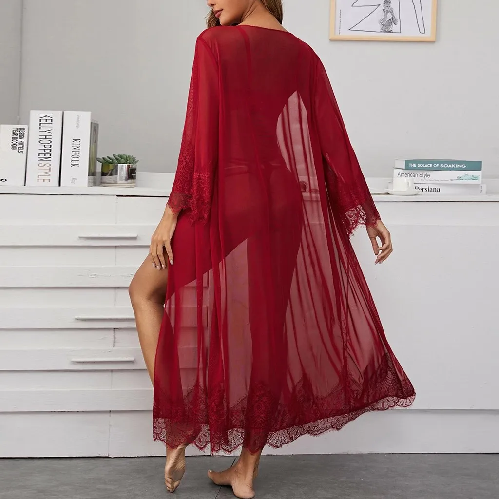 MIARHB женский кружевной халат с сеткой для сна пляжный пижамы летнее Дамское белье