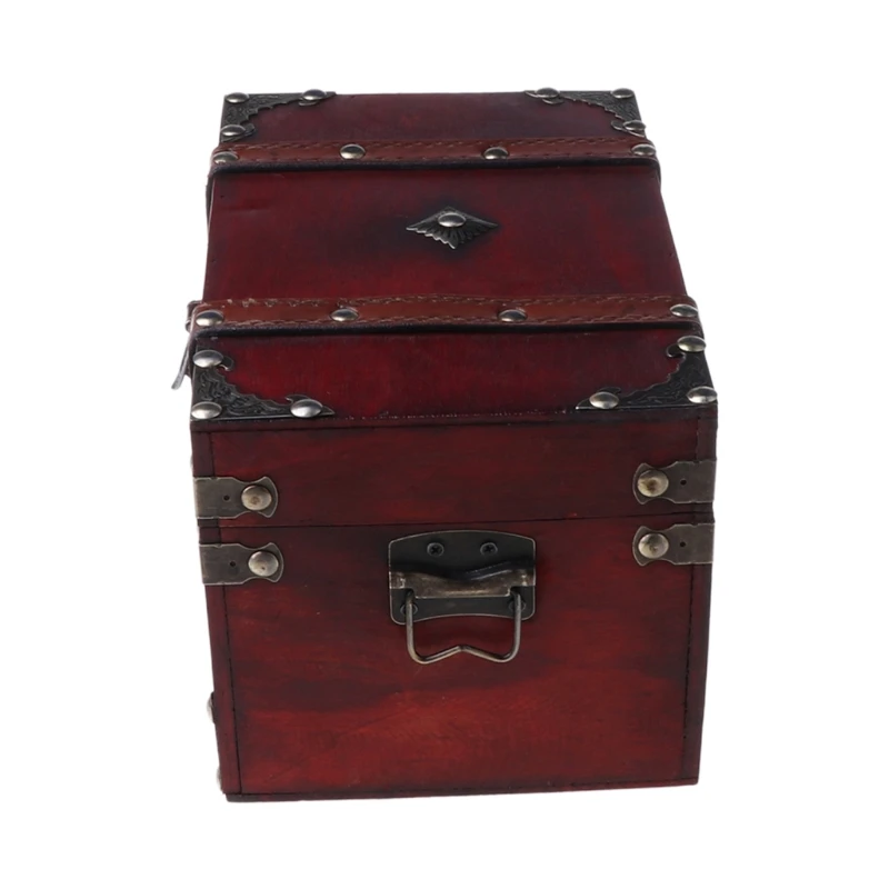 

Retro Treasure Chest with Lock Vintage Wooden Storage Box Antique Style Jewelry 95AA