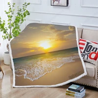 sunset over the beach sherpa throw blanket print on demand blankets for bed flannel fleece plush cozy bedspreads dropship