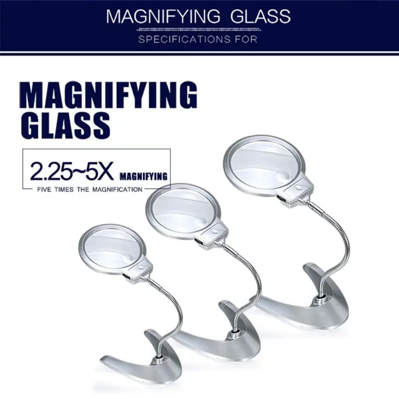 

5X Magnifying Glass Multi-functional Desk Flexible Magnifier with Reading Light E5BB New