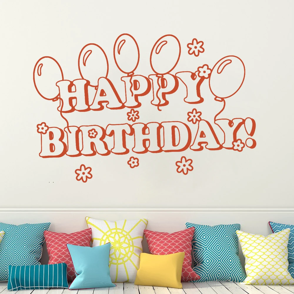 

Happy Birthday Wall Decals Balloon Murals For Kids Girl Room Stickers Vinyl Party Bedroom Livingroom Decoration Poster HJ097