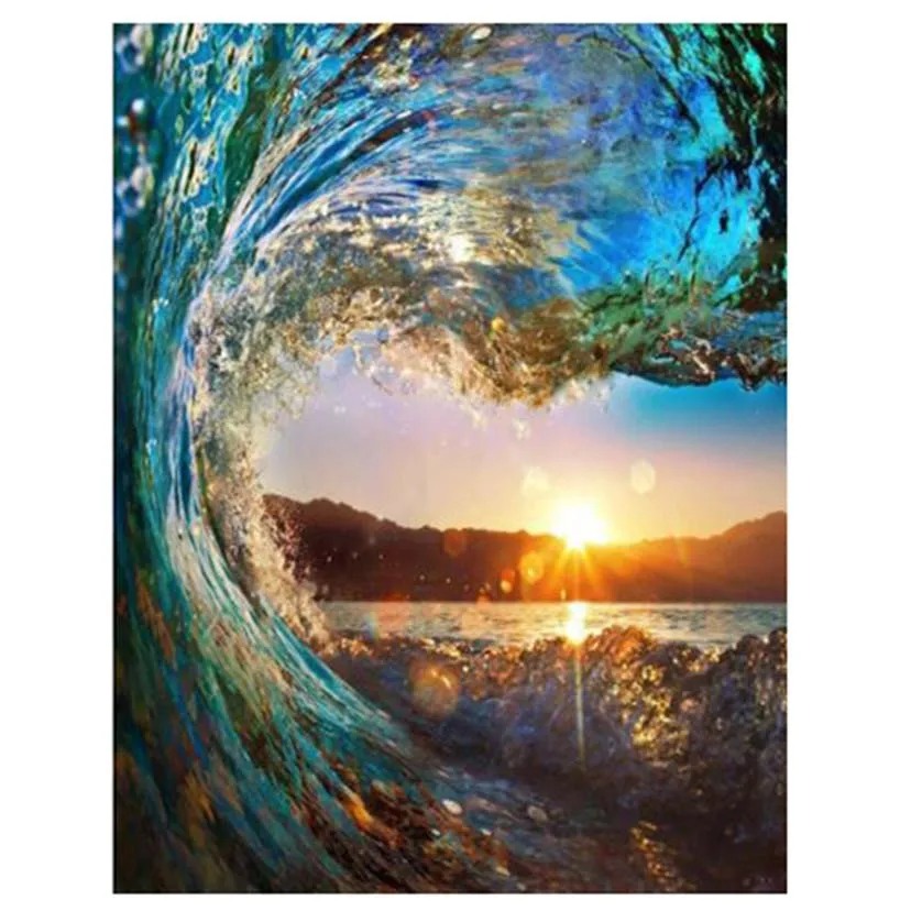 5D DIY квадратный Пейзаж Закат вышивка морская волна мозаика картина крестиком