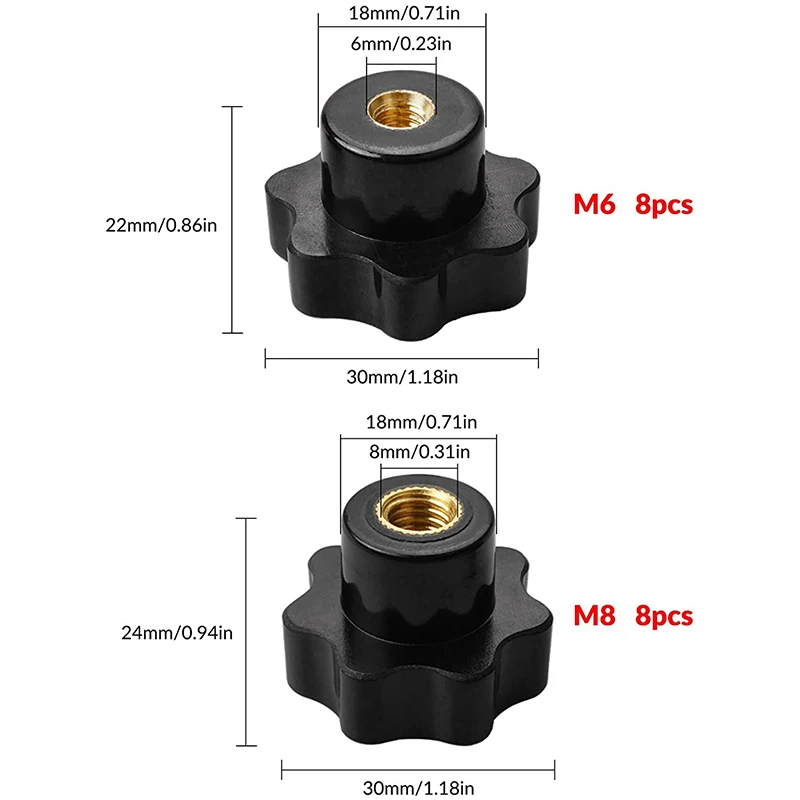 16 черный Пластик звезда головы M6 M8 прямой соединитель с внутренней резьбой