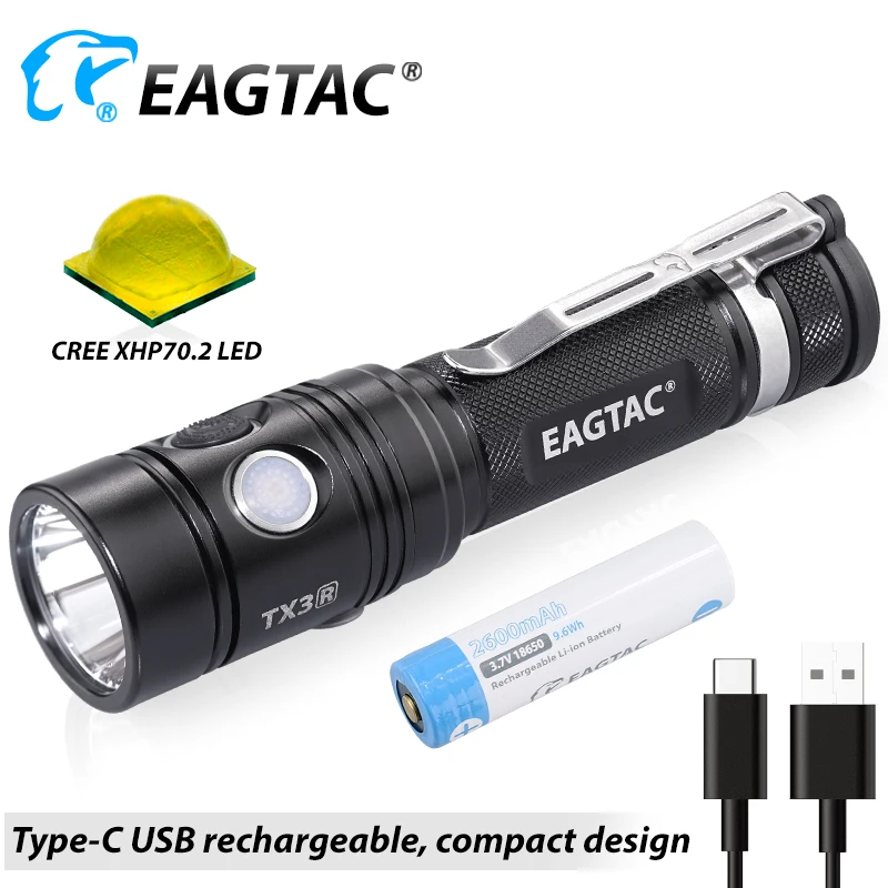 EAGTAC TX3L SFT40 LED Flashlight Powerful Super-Bright-Torch 3000 Lumens USB Rechargeable Hunting Camping 18650 Battery