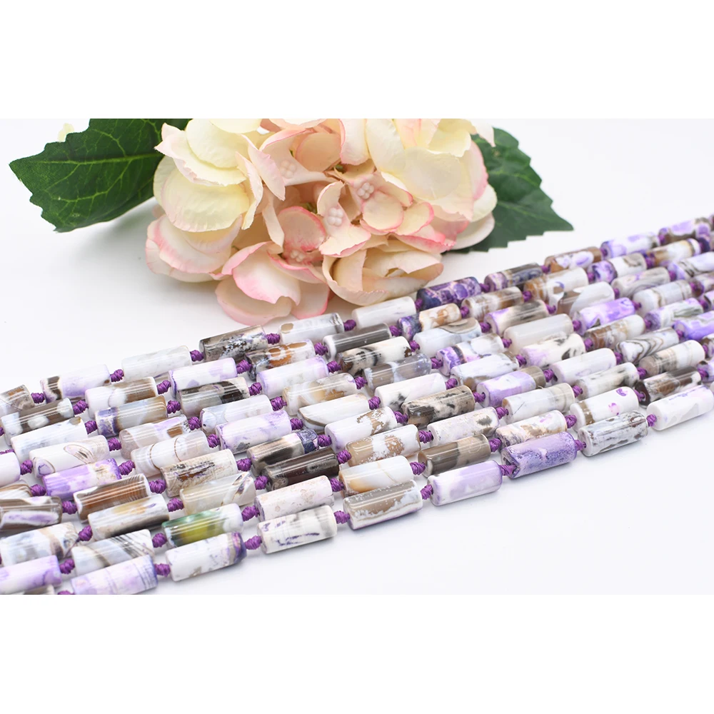

2 strands 8X21mm Natural Smooth Columnar shape Light Purple Agate stone Beads 15 "free delivery