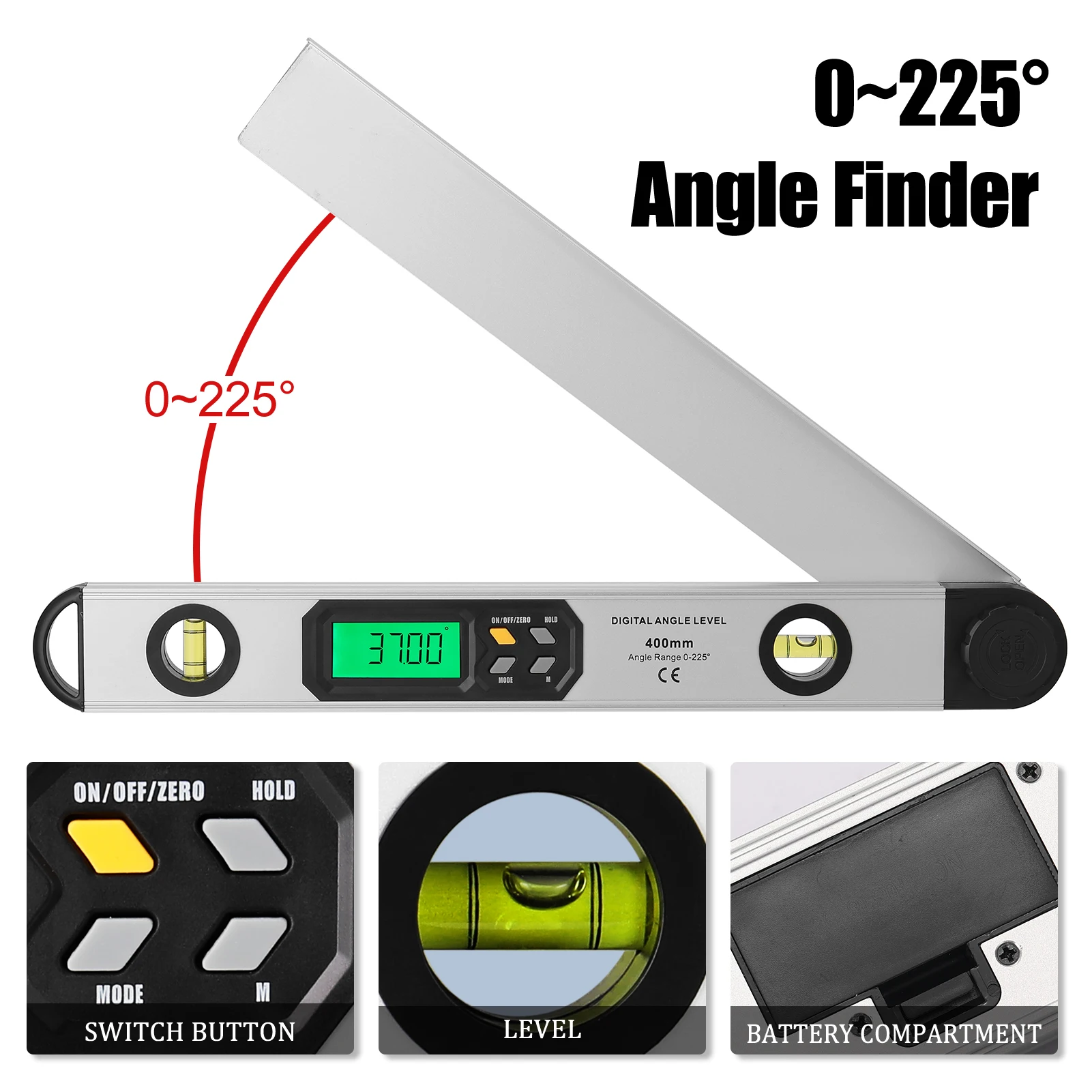 Многофункциональная цифровая угломер 0 225 градусов транспортир 400 мм с ЖК