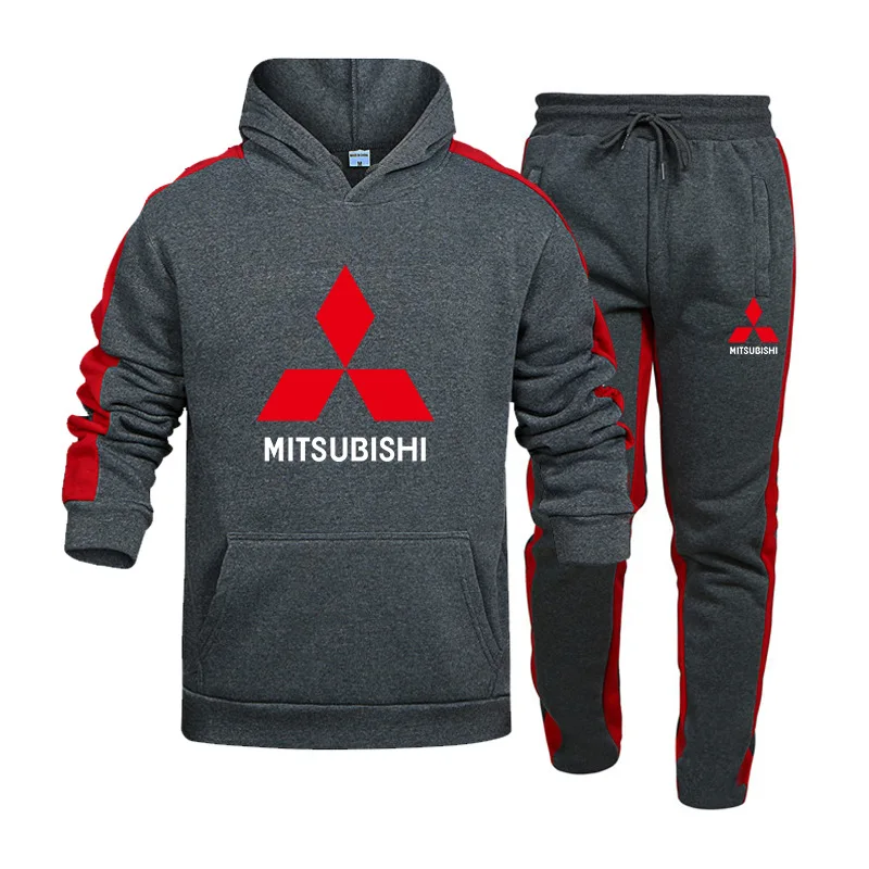 

Logo New Spring Autumn Men Mitsubishi Car Hoodies+pant Fashion Casual Tracksuit Male 2 Piece Set Stripe Sport Suit B23