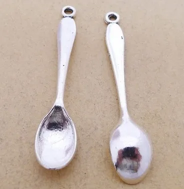 

Charm for making jewelry 5pcs 11x55mm antique silver color spoon charms