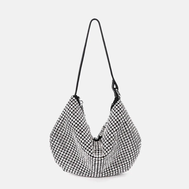 

Luxury Diamond Shoulder Bag For Women 2021 Brand Designers Genuine Leather Semicircle Rhinestone Female Bag Crossbody Handbags