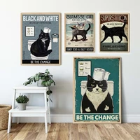 nice arse black tuxedo cat poster and print vintage siamese cat with roll paper toilet wall art canvas painting bathroom decor