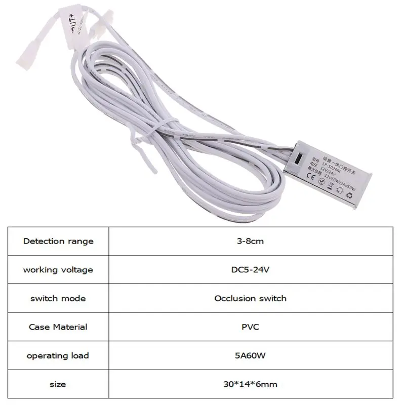 

12V/24V Wardrobe Cabinet Light Switch Infrared Door Control Switch 5A 60W Sensor 652A
